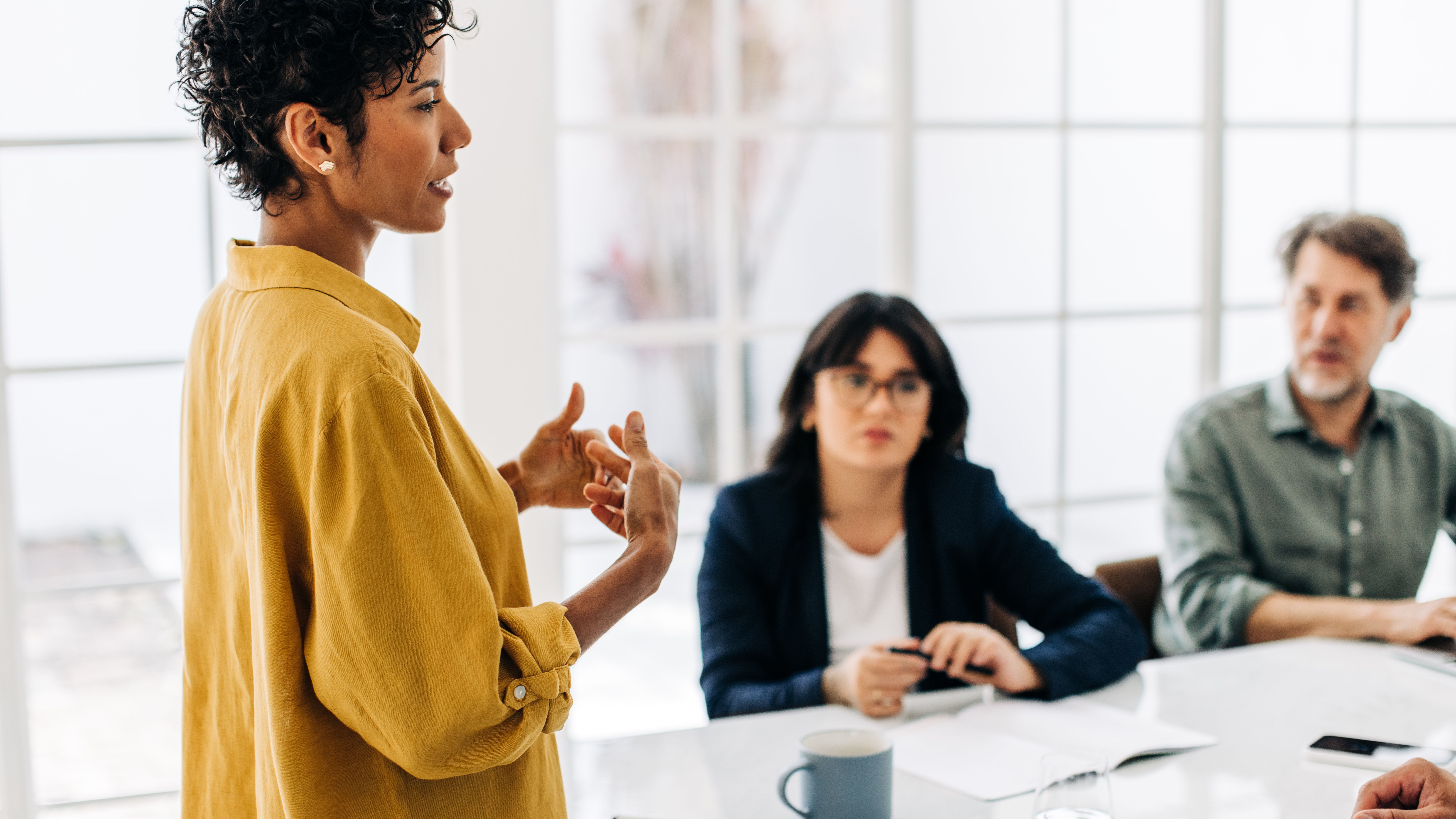 Woman presenting to boardroom
